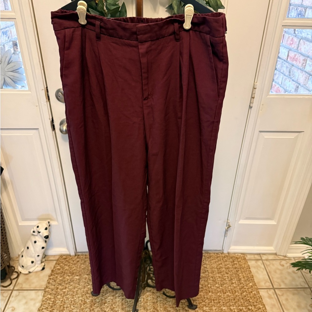A New Day Burgundy High Rise Pleated Front Wide Leg Pants Trousers 14